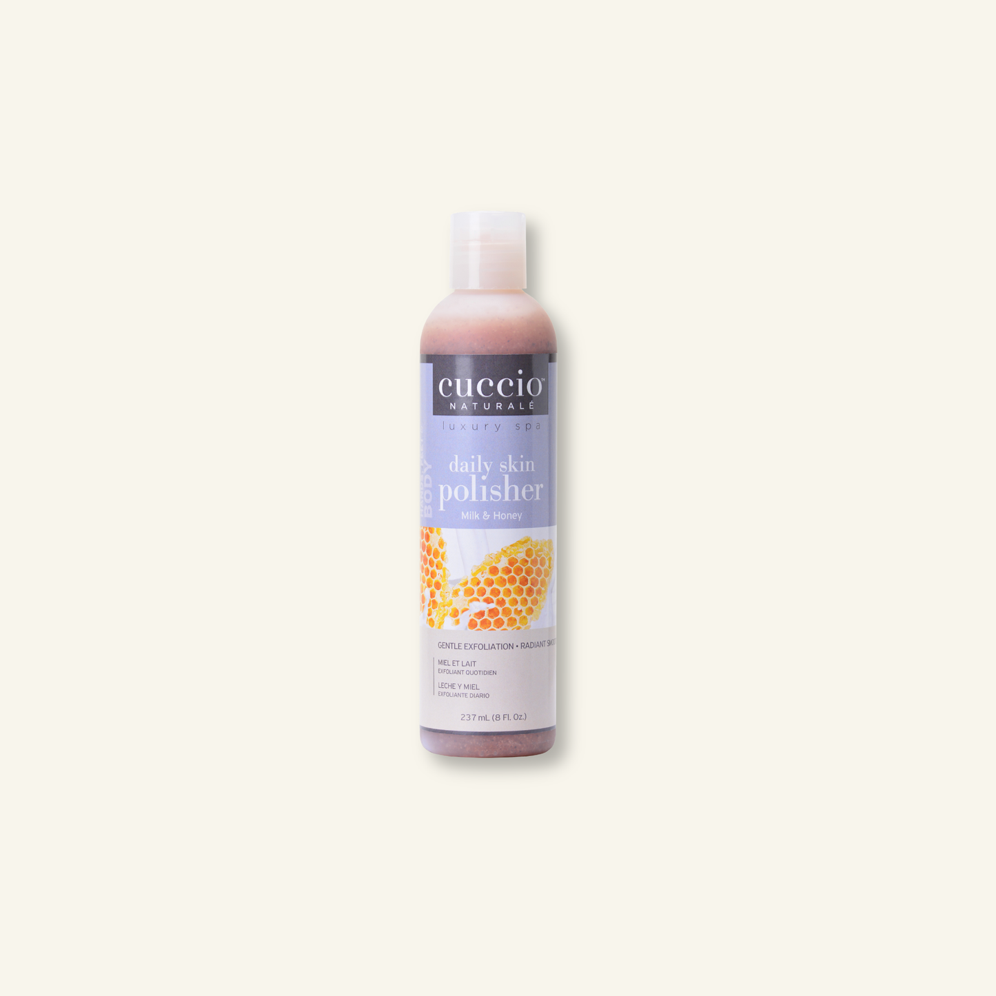 CUCCIO Daily Skin Polisher Milk and Honey 8oz micro exfoliant body scrub front product image