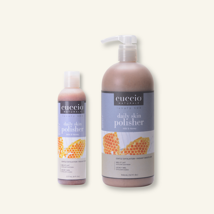 CUCCIO Daily Skin Polisher Milk and Honey micro exfoliant body scrub bottle front product image