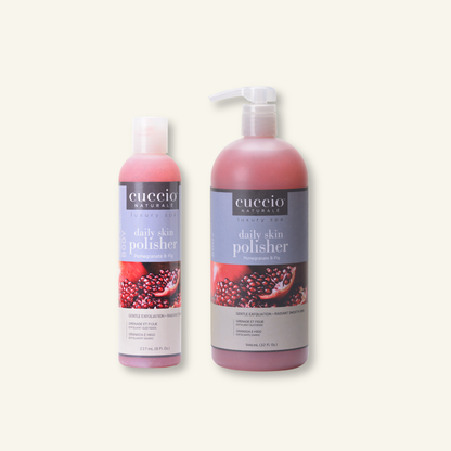 CUCCIO Daily Skin Polisher Pomegranate and Fig micro exfoliant body scrub bottle front product image